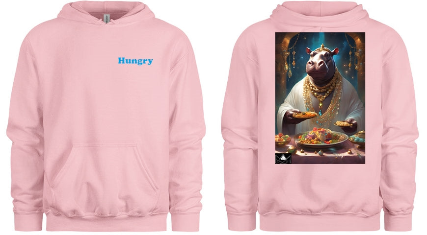 "Hungry" Hippo Hoodie - Light Pink